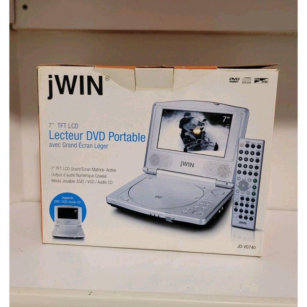 jWIN JD-VD740 Portable DVD Player 7" W/ Remote & Power Cable